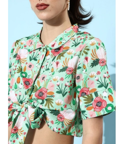 Generic Women's Polyester Floral Short Sleeve Co-Ord Set (Multicolor)