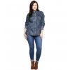 Generic Women's Denim Solid Long Sleeves Shirt (Blue)