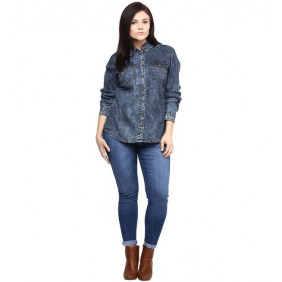 Generic Women's Denim Solid Long Sleeves Shirt (Blue) Generic Women's Denim Solid Long Sleeves Shirt (Blue)