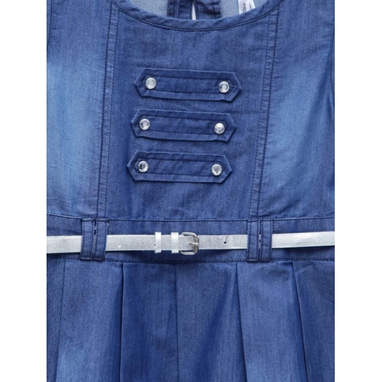 Generic Girl's Denim Embellished Sleeveless Dress with Belt (Blue) Generic Girl's Denim Embellished Sleeveless Dress with Belt (Blue)