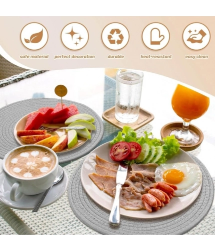 Generic Cotton Dining Table Round Placemat Mats Set of 4 (Grey)