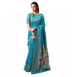 Generic Women's Silk Blend Paithani Weaving Saree With Unstitched Blouse 5.5Mtr (Rama)