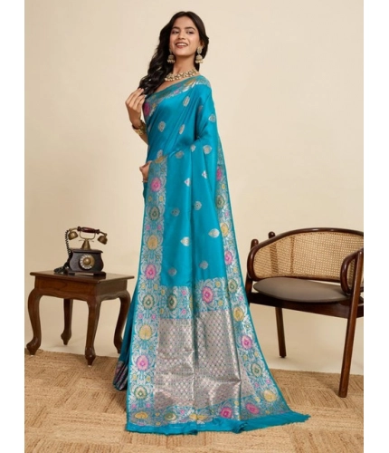 Generic Women's Faux_Banarasi_Silk Woven Saree With Unstitched Blouse 5.5Mtr (Turquoise)
