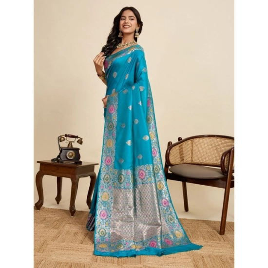 Generic Women's Faux_Banarasi_Silk Woven Saree With Unstitched Blouse 5.5Mtr (Turquoise) Generic Women's Faux_Banarasi_Silk Woven Saree With Unstitched Blouse 5.5Mtr (Turquoise)