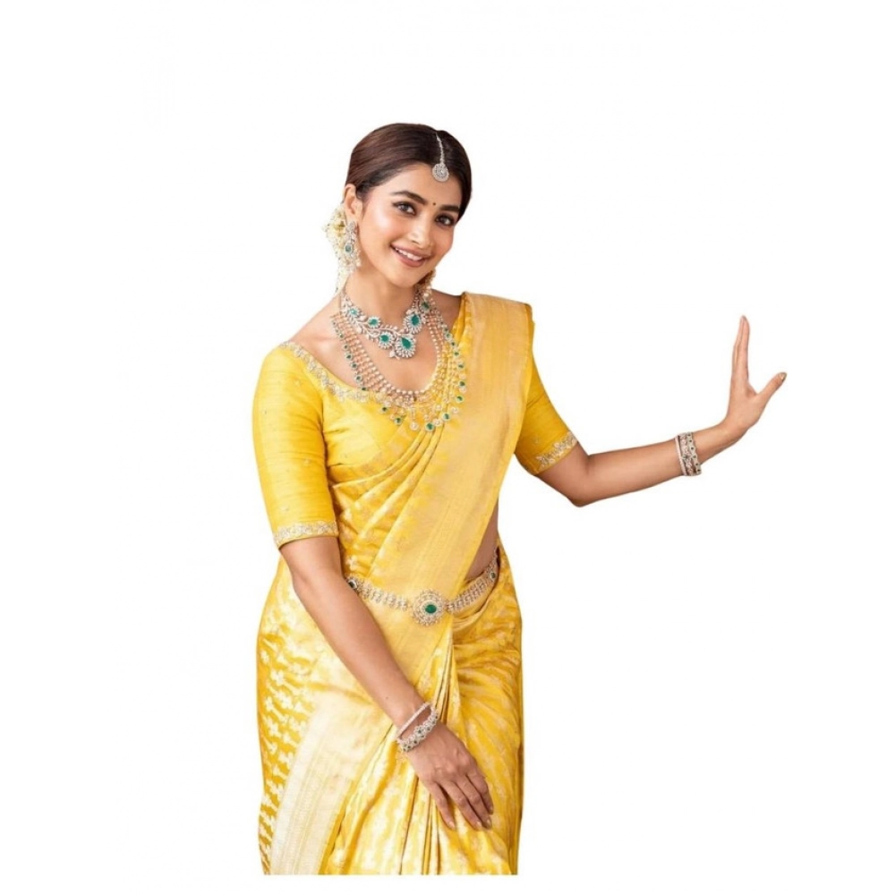 Generic Women's Soft Lichi Silk Printed Saree With Unstitched Blouse 5.5Mtr (Yellow) Generic Women's Soft Lichi Silk Printed Saree With Unstitched Blouse 5.5Mtr (Yellow)