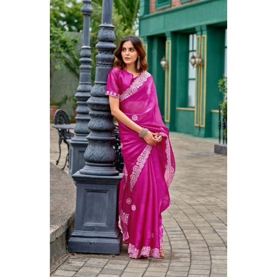 Generic Women's Faux Shimmer Geometric Ready to wear Saree With Unstitched Blouse 5.5Mtr (Pink) Generic Women's Faux Shimmer Geometric Ready to wear Saree With Unstitched Blouse 5.5Mtr (Pink)
