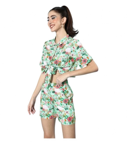 Generic Women's Polyester Floral Short Sleeve Co-Ord Set (Multicolor)