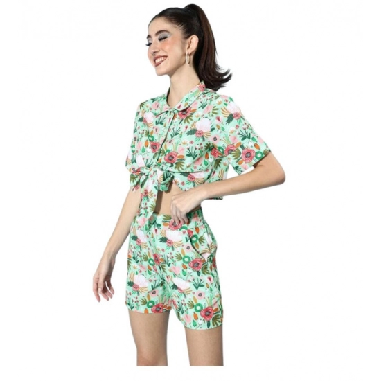 Generic Women's Polyester Floral Short Sleeve Co-Ord Set (Multicolor) Generic Women's Polyester Floral Short Sleeve Co-Ord Set (Multicolor)
