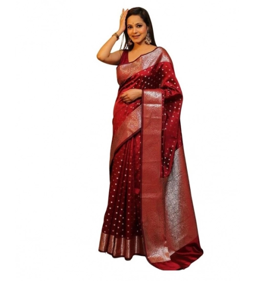 Generic Women's Soft Lichi Silk Printed Saree With Unstitched Blouse 5.5Mtr (Maroon)