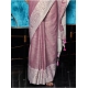 Generic Women's Linen Printed Saree With Unstitched Blouse 5.5Mtr (Purple)