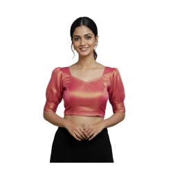 Generic Women's Erode Silk V Neck Padded Blouse (Pink, 38 Ready Size (Self-Alterable 36–40)