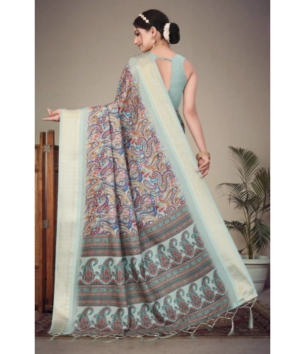 Generic Women's Cotton Silk  Printed Saree With Unstitched Blouse 5.5Mtr (Multicolor)
