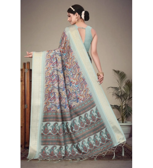 Generic Women's Cotton Silk  Printed Saree With Unstitched Blouse 5.5Mtr (Multicolor)
