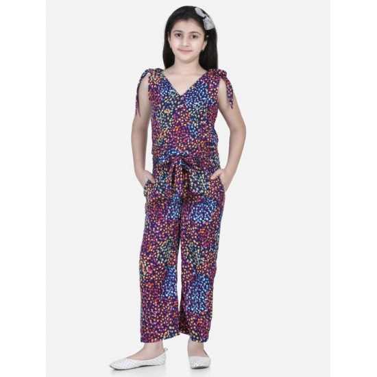 Generic Girl's Polyester Crepe Floral Short Sleeve Set (Multicolor)