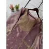 Generic Women's Silk Embroidered 3/4th Sleeve Round Kurti With Sharara Pant and Dupatta Set (Purple)