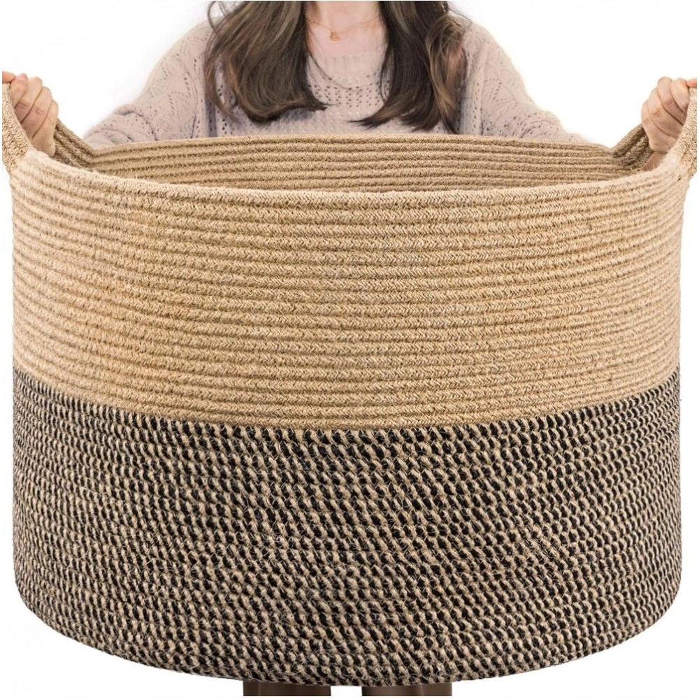 Generic Cotton Pack Of_1 16x14 Inch Storage Basket For Clothes With Out Lid (Beige-Beige-Black) Generic Cotton Pack Of_1 16x14 Inch Storage Basket For Clothes With Out Lid (Beige-Beige-Black)