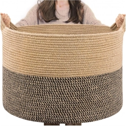 Generic Cotton Pack Of_1 16x14 Inch Storage Basket For Clothes With Out Lid (Beige-Beige-Black)