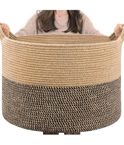 Generic Cotton Pack Of_1 16x14 Inch Storage Basket For Clothes With Out Lid (Beige-Beige-Black)