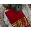 Generic Women's Crepe Chit Pallu Solid Saree With Unstitched Blouse 5.5Mtr (Red)