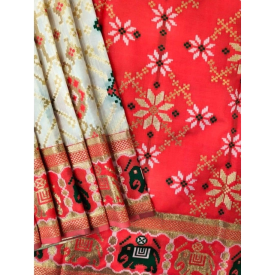Generic Women's Patola Silk Meena And Zari Woven Saree With Unstitched Blouse 5.5Mtr (White) Generic Women's Patola Silk Meena And Zari Woven Saree With Unstitched Blouse 5.5Mtr (White)