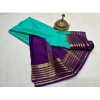 Generic Women's Crepe Chit Pallu Solid Saree With Unstitched Blouse 5.5Mtr (Sky Blue)