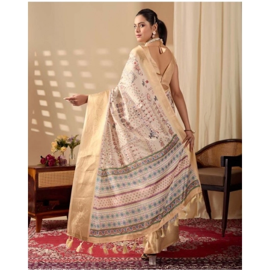 Generic Women's Faux_Silk Printed Saree With Unstitched Blouse 5.5Mtr (Beige)