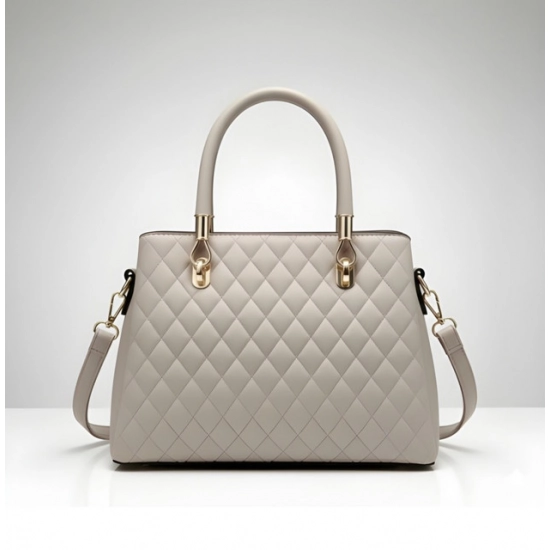 Women's PU Leather Solid Shoulder Zipper Handbag (Grey)