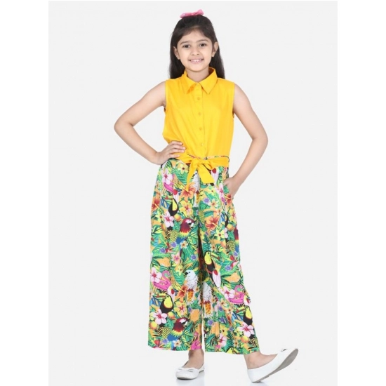 Generic Girl's Rayon Flamingo Print Sleeveless Jumpsuit (Yellow-Multicolor) Generic Girl's Rayon Flamingo Print Sleeveless Jumpsuit (Yellow-Multicolor)