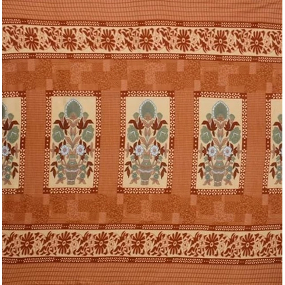 Generic Fleece Floral Printed Double Polar Warm Bedsheet with 2 Pillow Cover (Orange)