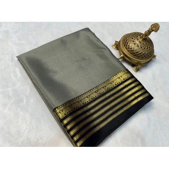 Generic Women's Crepe Chit Pallu Solid Saree With Unstitched Blouse 5.5Mtr (Gray) Generic Women's Crepe Chit Pallu Solid Saree With Unstitched Blouse 5.5Mtr (Gray)