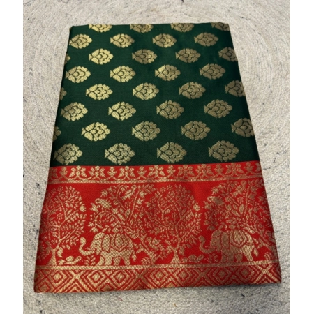 Generic Women's Jacquard Printed Saree With Unstitched Blouse 5.5Mtr (Bottle Green)