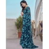 Generic Women's Chiffon Printed Saree With Unstitched Blouse 5.5Mtr (Blue)
