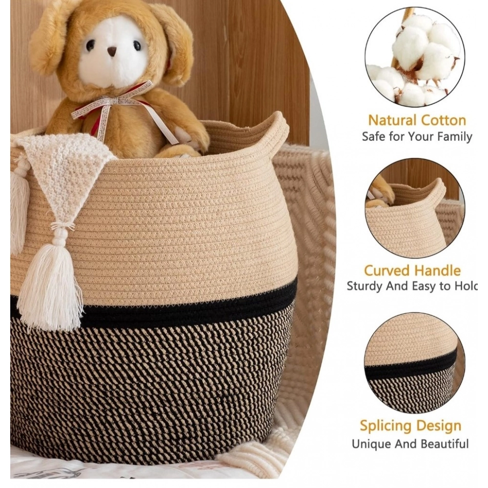 Generic Cotton Matka 14x12 Inch Storage Basket For Clothes With Out Lid (Beige-Black) Generic Cotton Matka 14x12 Inch Storage Basket For Clothes With Out Lid (Beige-Black)