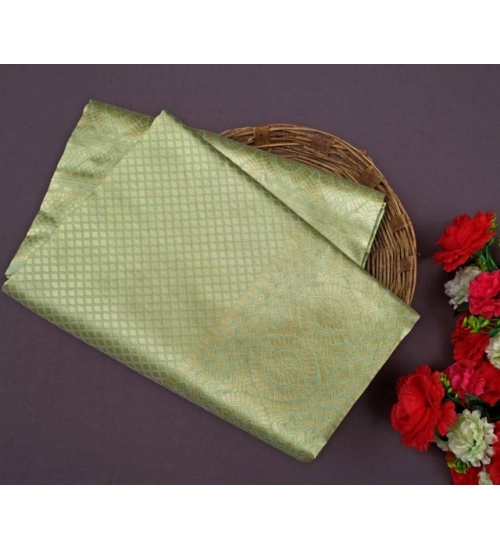 Generic Women's Soft Litchi Silk Jacquard Work Saree With Unstitched Blouse 5.5Mtr (Pista Green)