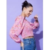 Generic Women's Polyester Floral Long Sleeves Top (Multicolor)