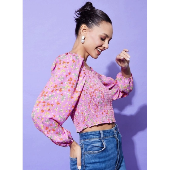 Generic Women's Polyester Floral Long Sleeves Top (Multicolor) Generic Women's Polyester Floral Long Sleeves Top (Multicolor)