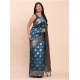 Generic Women's Banarasi Silk Printed Saree With Unstitched Blouse 5.5Mtr (Teal Blue)