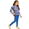 Generic Girl's Polyester Floral One Shoulder Jeggings Set (Blue) Generic Girl's Polyester Floral One Shoulder Jeggings Set (Blue)
