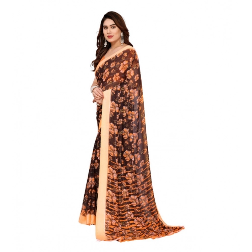 Women's Georgette Printed Saree With Unstitched Blouse 5.5Mtr (Brown) Women's Georgette Printed Saree With Unstitched Blouse 5.5Mtr (Brown)