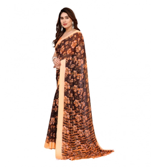 Generic Women's Georgette Printed Saree With Unstitched Blouse 5.5Mtr (Brown)
