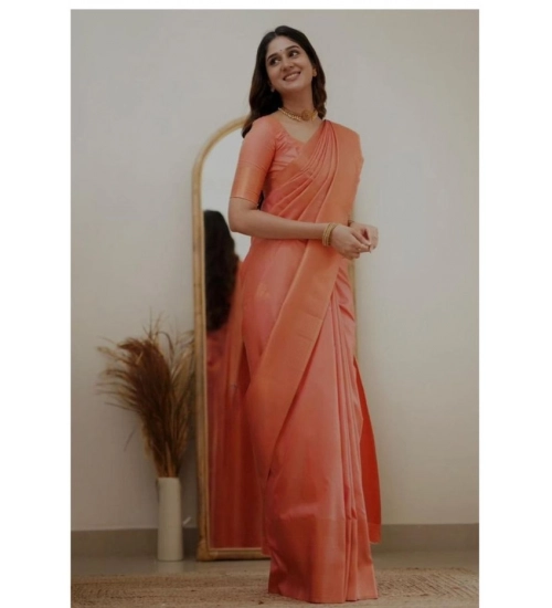 Generic Women's Soft Litchi Silk Jacquard Work Saree With Unstitched Blouse 5.5Mtr (Dark Pink)