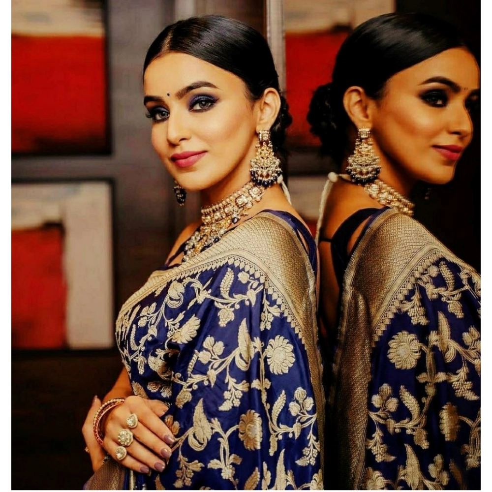 Generic Women's Soft Litchi Silk Jacquard Work Saree With Unstitched Blouse 5.5Mtr (Blue) Generic Women's Soft Litchi Silk Jacquard Work Saree With Unstitched Blouse 5.5Mtr (Blue)