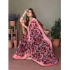 Generic Women's Chiffon Printed Saree With Unstitched Blouse 5.5Mtr (Pink)