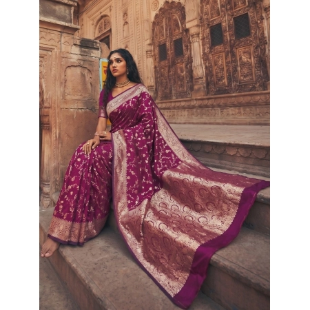 Generic Women's Art Silk Printed Saree With Unstitched Blouse 5.5Mtr (Wine)