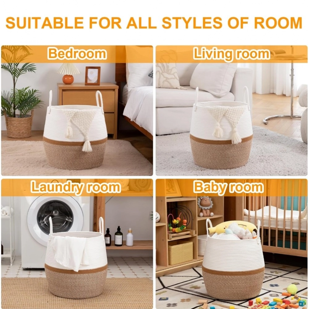 Generic Cotton Matka With Handle 14x12 Inch Storage Basket For Clothes With Out Lid (Beige-White) Generic Cotton Matka With Handle 14x12 Inch Storage Basket For Clothes With Out Lid (Beige-White)