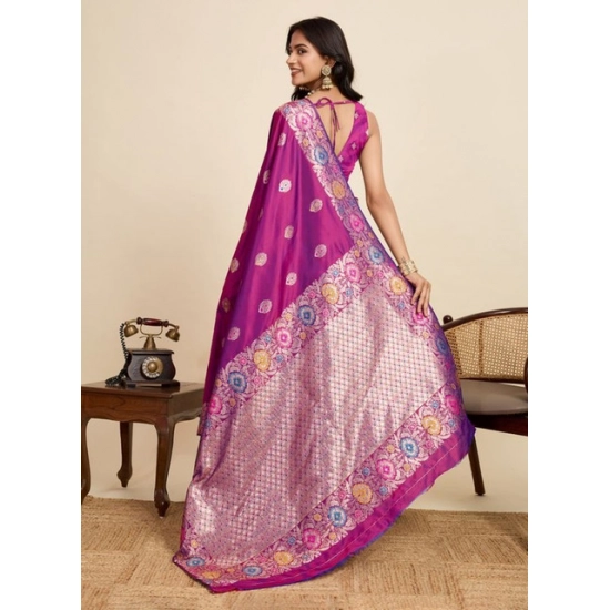 Generic Women's Faux_Banarasi_Silk Woven Saree With Unstitched Blouse 5.5Mtr (Magenta) Generic Women's Faux_Banarasi_Silk Woven Saree With Unstitched Blouse 5.5Mtr (Magenta)
