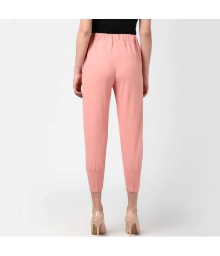 Generic Women's Polyester Solid Elasticated Trousers (Pink)