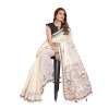 Generic Women's Linen Cotton Printed Saree With Unstitched Blouse 5.5Mtr (Off White)