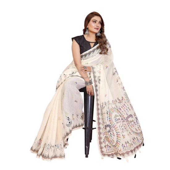 Generic Women's Linen Cotton Printed Saree With Unstitched Blouse 5.5Mtr (Off White) Generic Women's Linen Cotton Printed Saree With Unstitched Blouse 5.5Mtr (Off White)