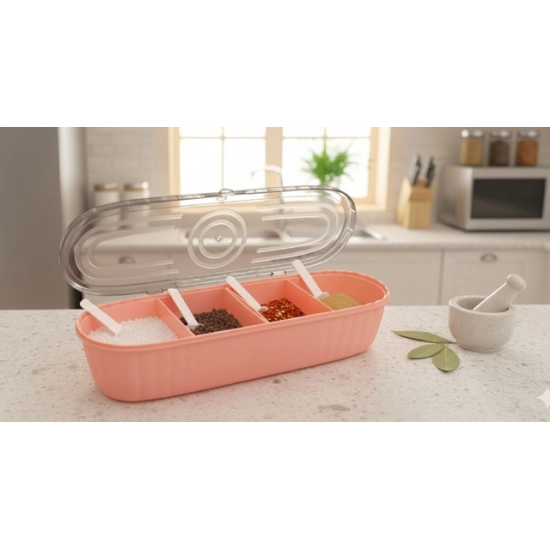 Generic Plastic 4 Grid Design Made In India Container with Spoon (Multicolor) Generic Plastic 4 Grid Design Made In India Container with Spoon (Multicolor)